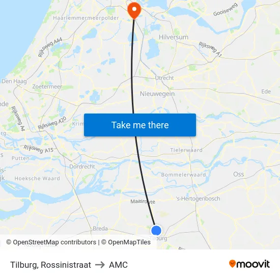 Tilburg, Rossinistraat to AMC map