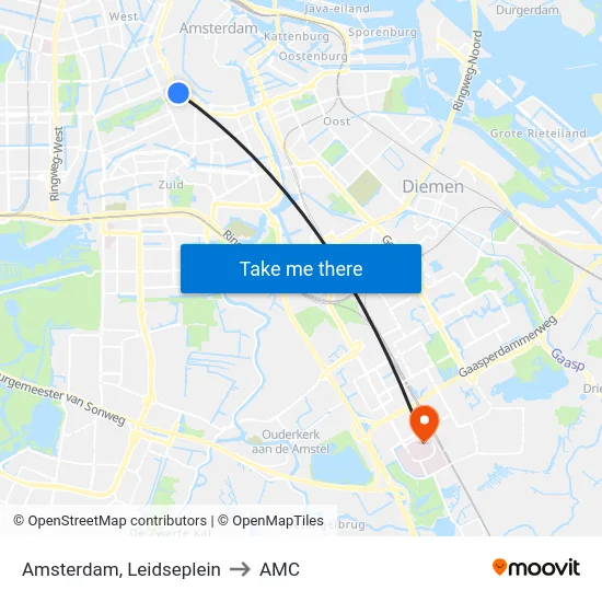 Amsterdam, Leidseplein to AMC map