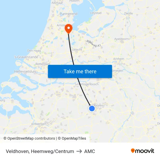 Veldhoven, Heemweg/Centrum to AMC map