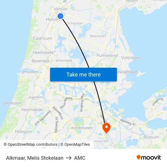 Alkmaar, Melis Stokelaan to AMC map
