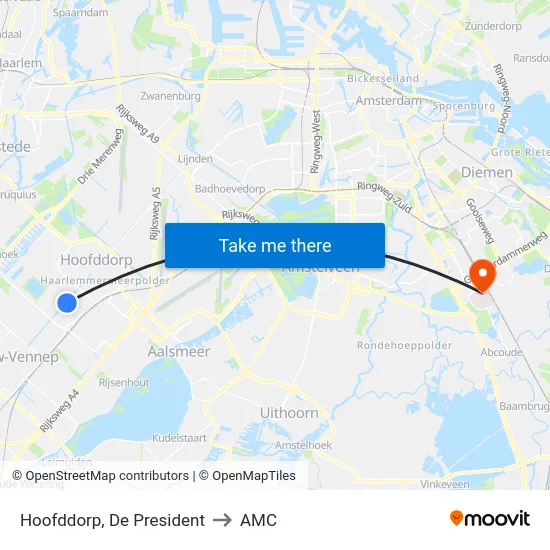 Hoofddorp, De President to AMC map