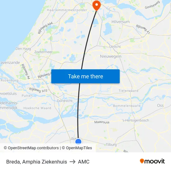 Breda, Amphia Ziekenhuis to AMC map
