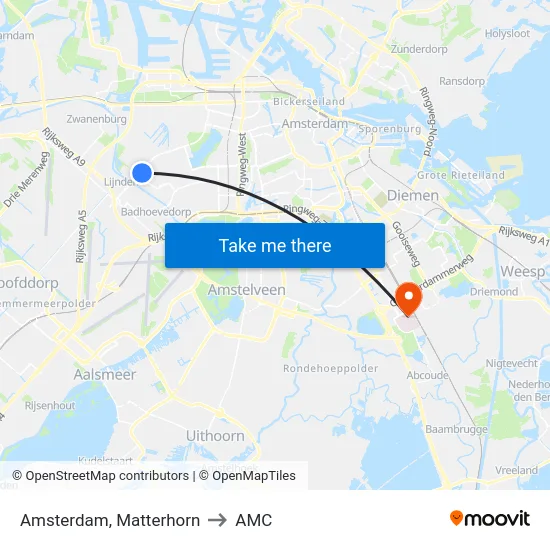 Amsterdam, Matterhorn to AMC map