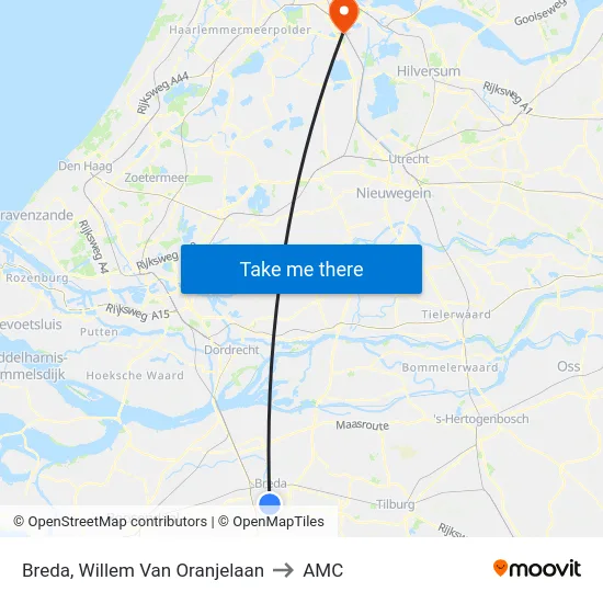 Breda, Willem Van Oranjelaan to AMC map