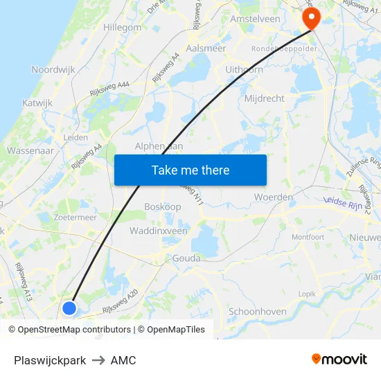 Plaswijckpark to AMC map