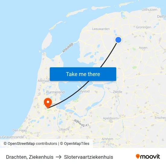 Drachten, Ziekenhuis to Slotervaartziekenhuis map