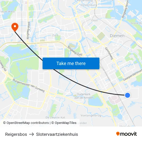 Reigersbos to Slotervaartziekenhuis map