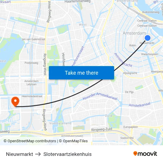 Nieuwmarkt to Slotervaartziekenhuis map