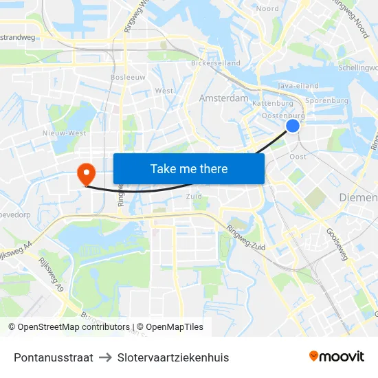 Pontanusstraat to Slotervaartziekenhuis map