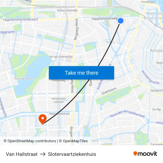 Van Hallstraat to Slotervaartziekenhuis map