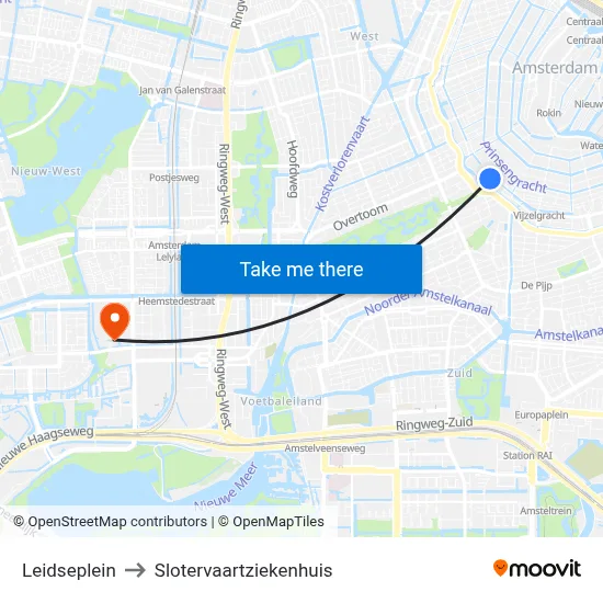 Leidseplein to Slotervaartziekenhuis map
