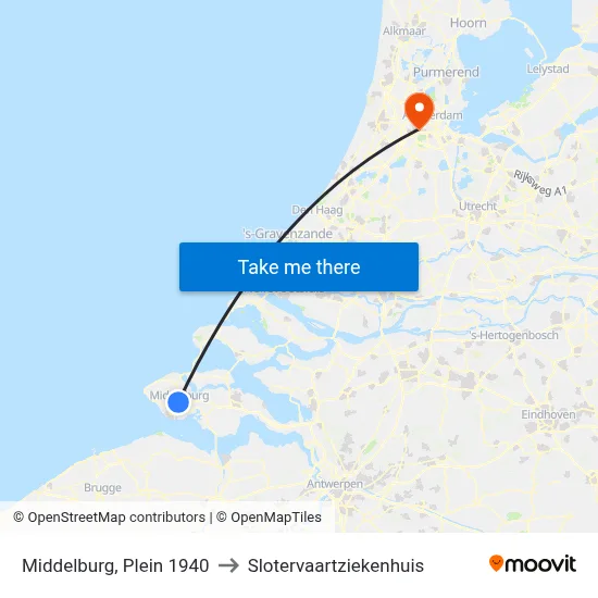 Middelburg, Plein 1940 to Slotervaartziekenhuis map
