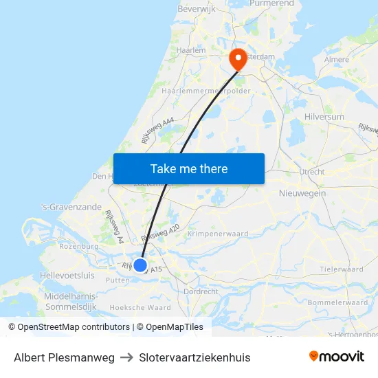 Albert Plesmanweg to Slotervaartziekenhuis map