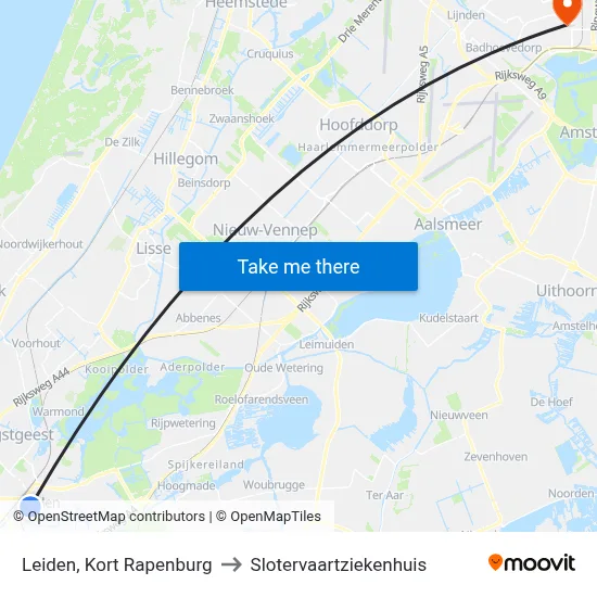 Leiden, Kort Rapenburg to Slotervaartziekenhuis map