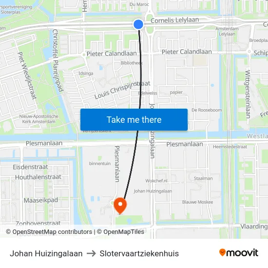 Johan Huizingalaan to Slotervaartziekenhuis map