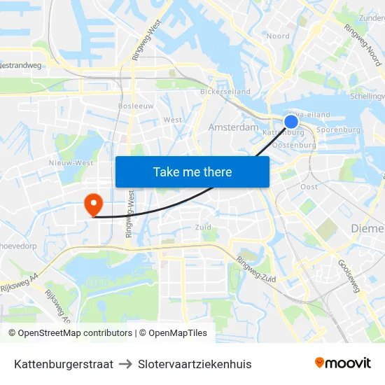 Kattenburgerstraat to Slotervaartziekenhuis map