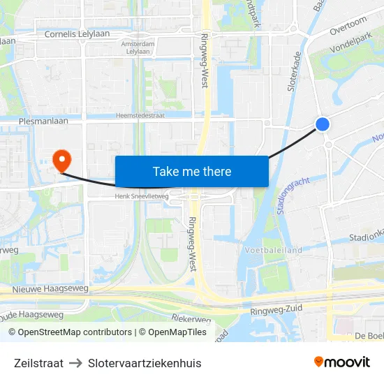 Zeilstraat to Slotervaartziekenhuis map