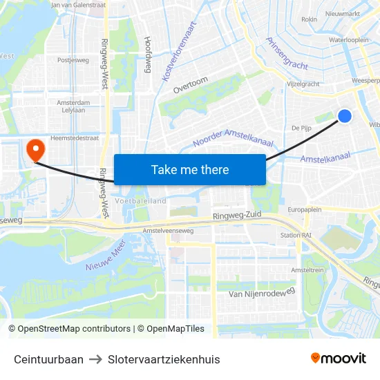 Ceintuurbaan to Slotervaartziekenhuis map