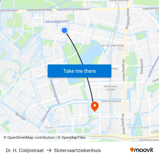 Dr. H. Colijnstraat to Slotervaartziekenhuis map