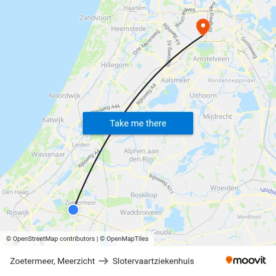 Zoetermeer, Meerzicht to Slotervaartziekenhuis map