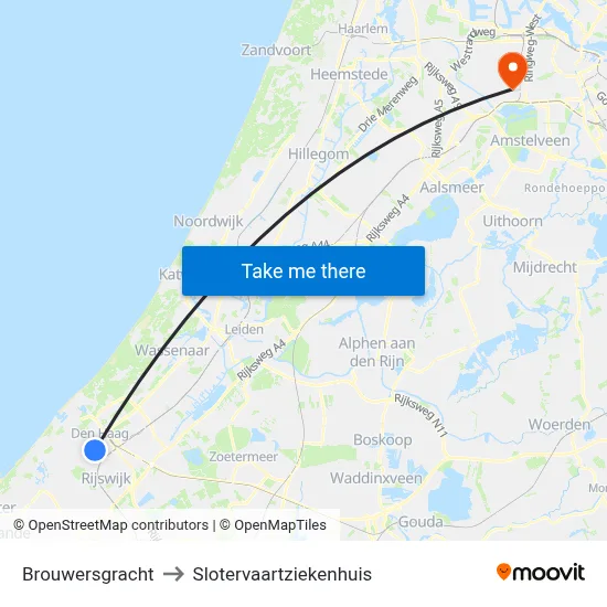 Brouwersgracht to Slotervaartziekenhuis map