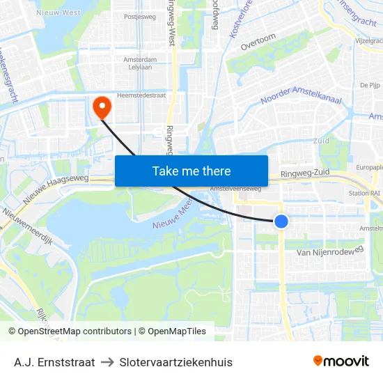 A.J. Ernststraat to Slotervaartziekenhuis map