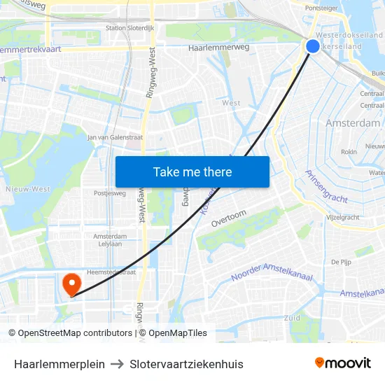 Haarlemmerplein to Slotervaartziekenhuis map
