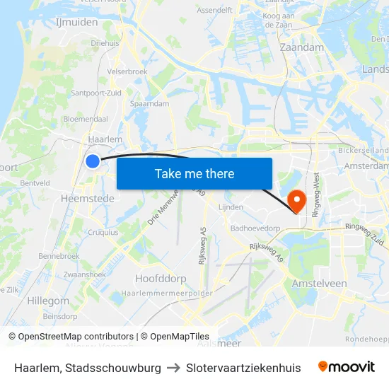 Haarlem, Stadsschouwburg to Slotervaartziekenhuis map