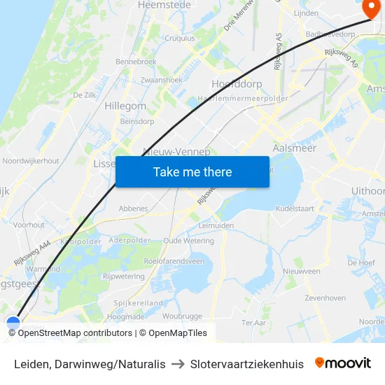 Leiden, Darwinweg/Naturalis to Slotervaartziekenhuis map