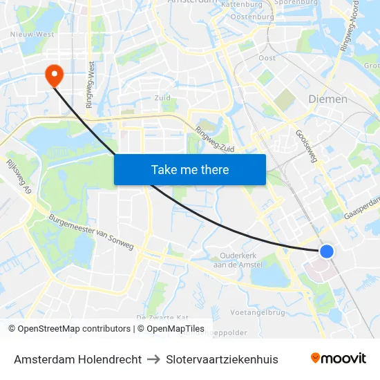 Amsterdam Holendrecht to Slotervaartziekenhuis map