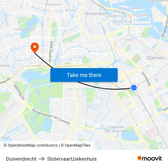 Duivendrecht to Slotervaartziekenhuis map