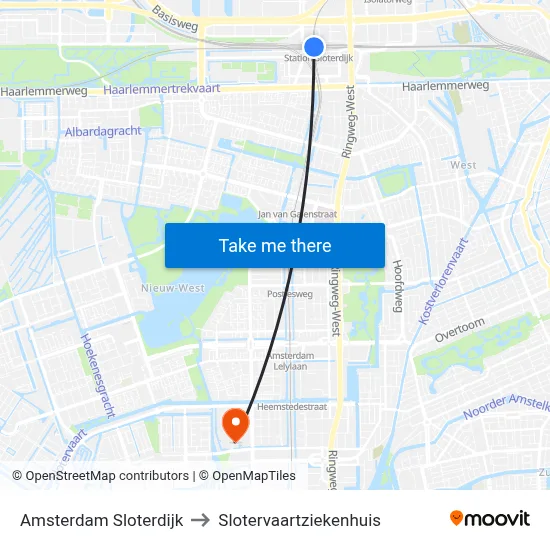 Amsterdam Sloterdijk to Slotervaartziekenhuis map