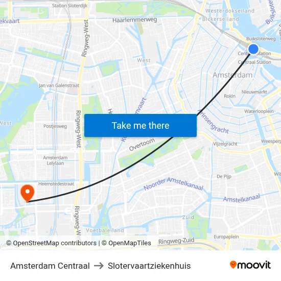 Amsterdam Centraal to Slotervaartziekenhuis map