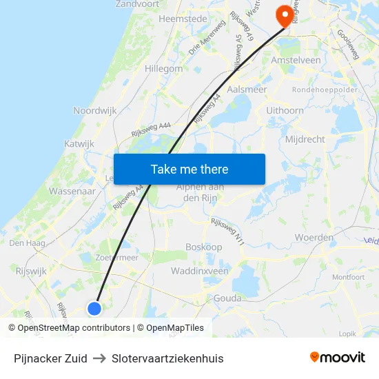 Pijnacker Zuid to Slotervaartziekenhuis map