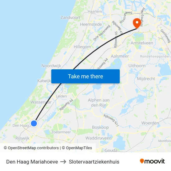 Den Haag Mariahoeve to Slotervaartziekenhuis map