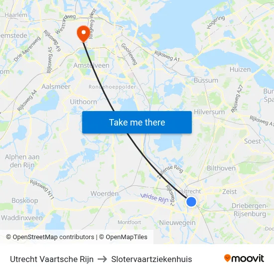 Utrecht Vaartsche Rijn to Slotervaartziekenhuis map
