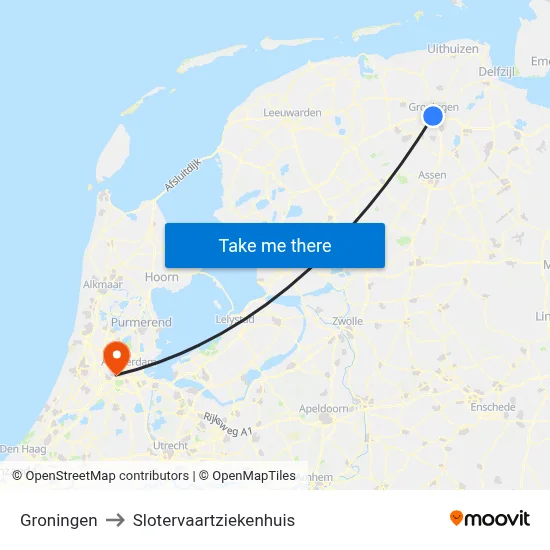 Groningen to Slotervaartziekenhuis map