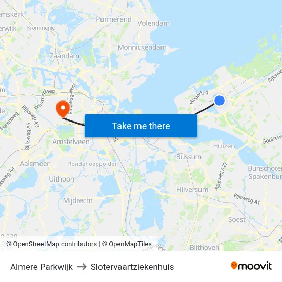 Almere Parkwijk to Slotervaartziekenhuis map