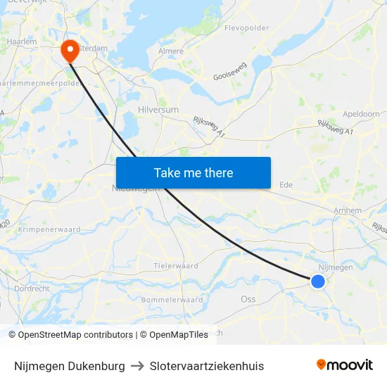 Nijmegen Dukenburg to Slotervaartziekenhuis map