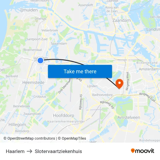 Haarlem to Slotervaartziekenhuis map
