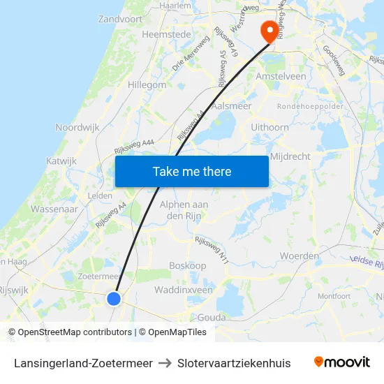 Lansingerland-Zoetermeer to Slotervaartziekenhuis map