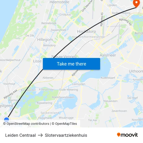 Leiden Centraal to Slotervaartziekenhuis map