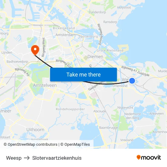 Weesp to Slotervaartziekenhuis map