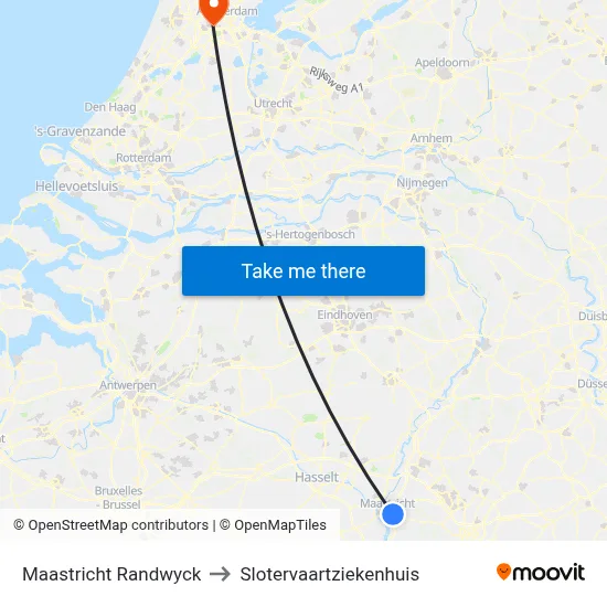 Maastricht Randwyck to Slotervaartziekenhuis map