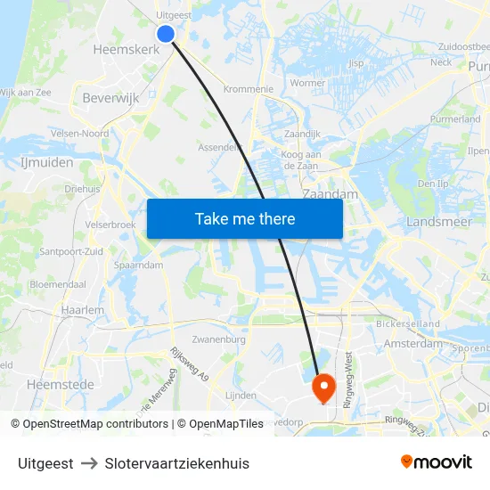 Uitgeest to Slotervaartziekenhuis map