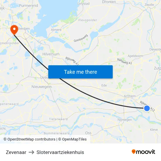 Zevenaar to Slotervaartziekenhuis map