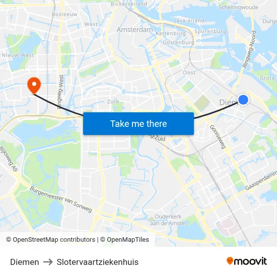 Diemen to Slotervaartziekenhuis map