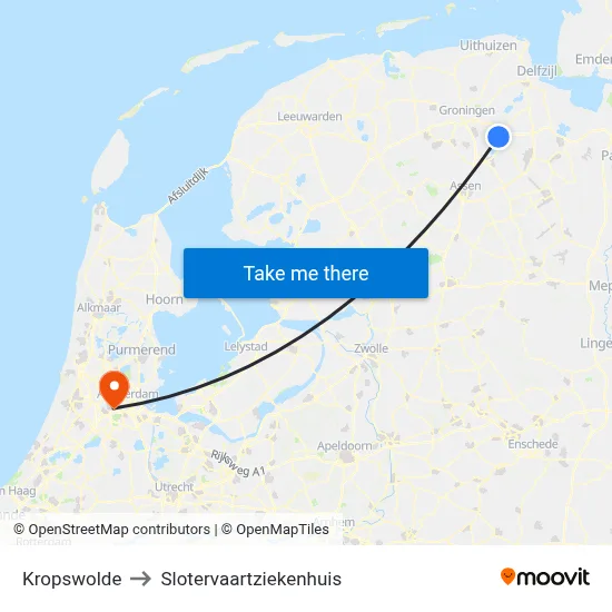 Kropswolde to Slotervaartziekenhuis map