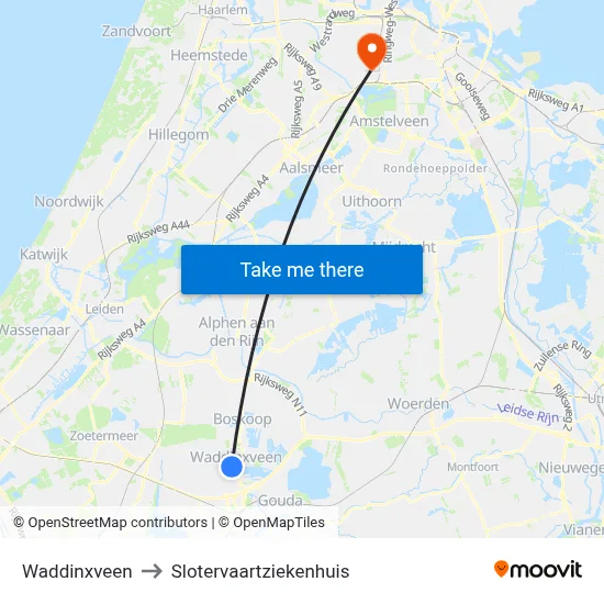 Waddinxveen to Slotervaartziekenhuis map
