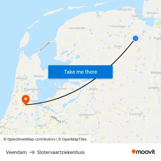 Veendam to Slotervaartziekenhuis map